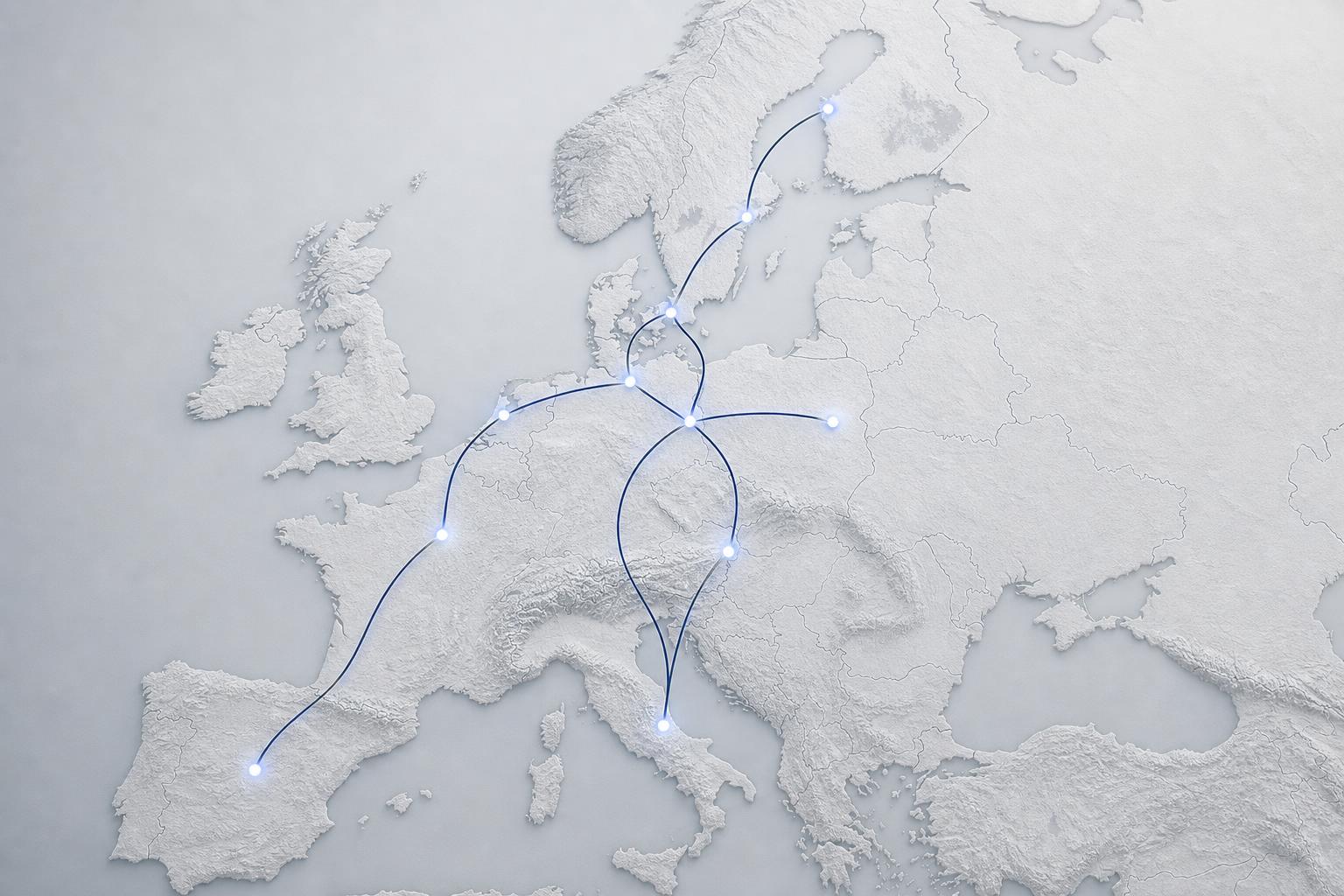 Map of Europe showing WAYS Logistics transport network